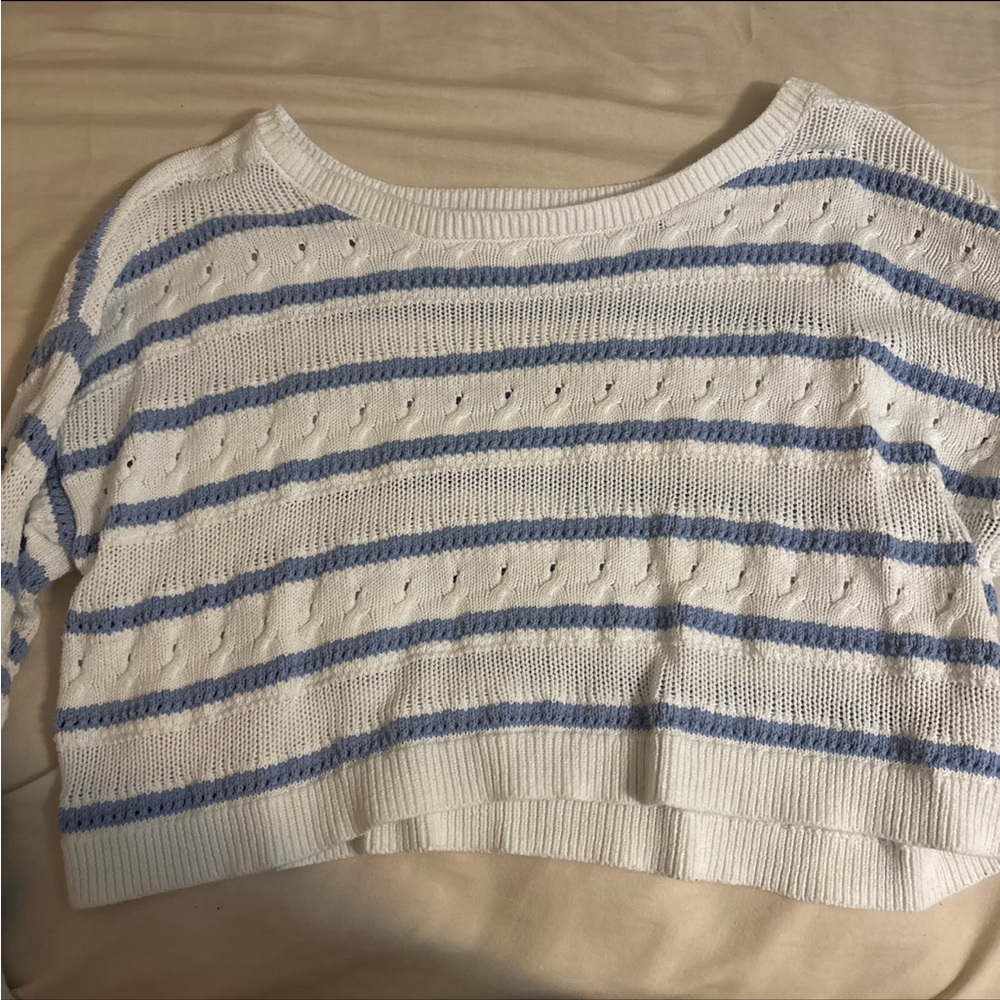 Hollister Blue and White Striped Sweater